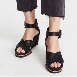 Sorel: Joanie Li Ankle Strap Wedge in Black (size 7)